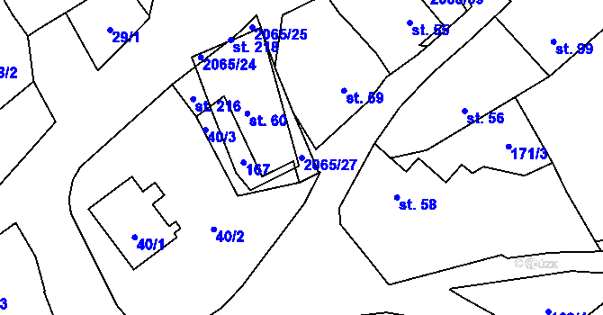Parcela st. 2065/27 v KÚ Olší nad Oslavou, Katastrální mapa