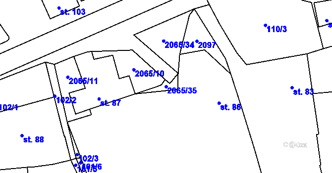 Parcela st. 2065/35 v KÚ Olší nad Oslavou, Katastrální mapa
