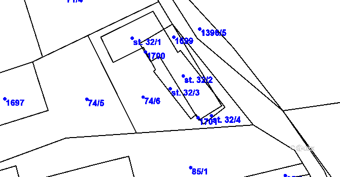 Parcela st. 32/3 v KÚ Olšovec, Katastrální mapa