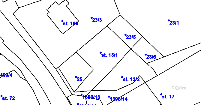 Parcela st. 13/1 v KÚ Olšovec, Katastrální mapa