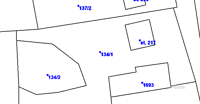 Parcela st. 134/1 v KÚ Olšovec, Katastrální mapa