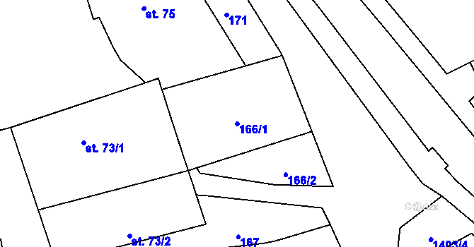 Parcela st. 166/1 v KÚ Olšovec, Katastrální mapa
