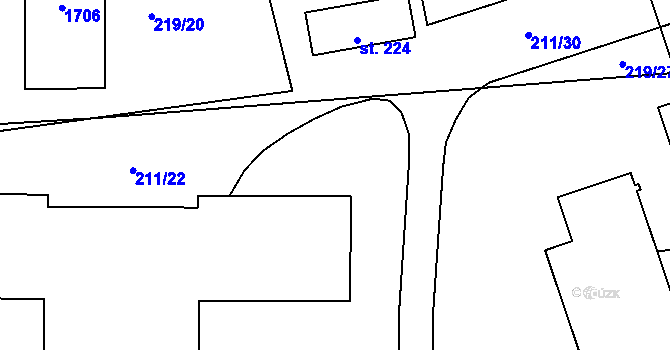 Parcela st. 211/23 v KÚ Olšovec, Katastrální mapa