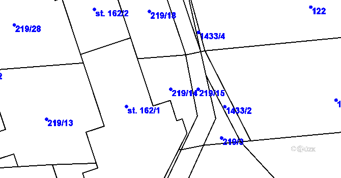 Parcela st. 219/14 v KÚ Olšovec, Katastrální mapa