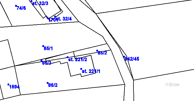 Parcela st. 85/2 v KÚ Olšovec, Katastrální mapa
