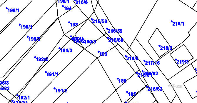 Parcela st. 189 v KÚ Omice, Katastrální mapa