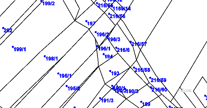 Parcela st. 194 v KÚ Omice, Katastrální mapa