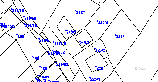 Parcela st. 219/3 v KÚ Omice, Katastrální mapa