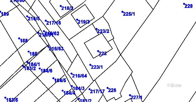 Parcela st. 222 v KÚ Omice, Katastrální mapa