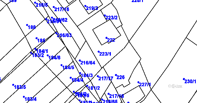 Parcela st. 223/1 v KÚ Omice, Katastrální mapa