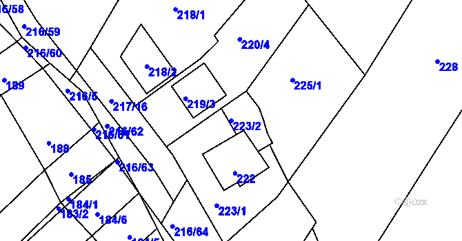 Parcela st. 223/2 v KÚ Omice, Katastrální mapa