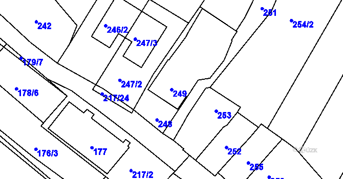Parcela st. 249 v KÚ Omice, Katastrální mapa