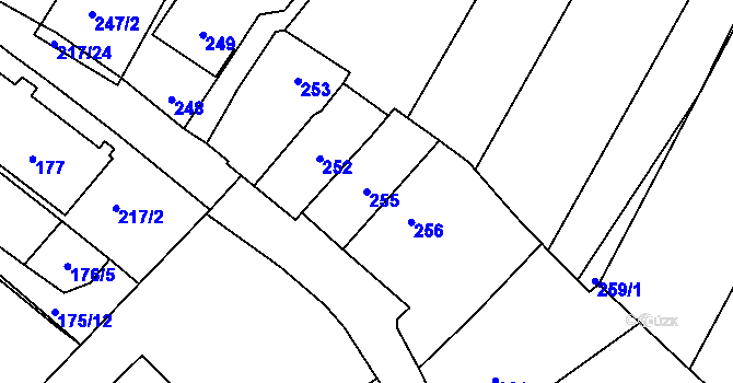 Parcela st. 255 v KÚ Omice, Katastrální mapa