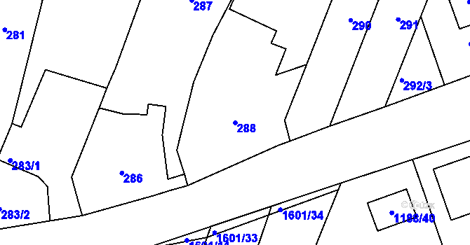 Parcela st. 288 v KÚ Omice, Katastrální mapa