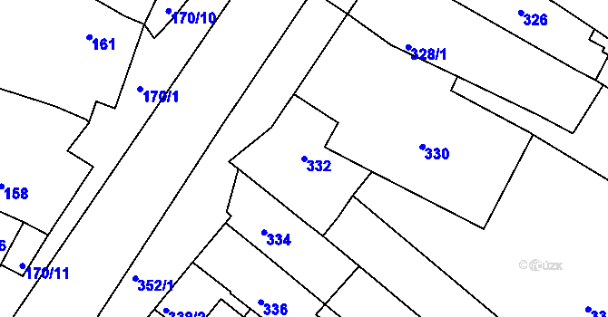 Parcela st. 332 v KÚ Omice, Katastrální mapa