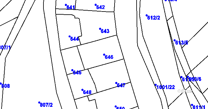 Parcela st. 646 v KÚ Omice, Katastrální mapa