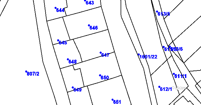 Parcela st. 647 v KÚ Omice, Katastrální mapa