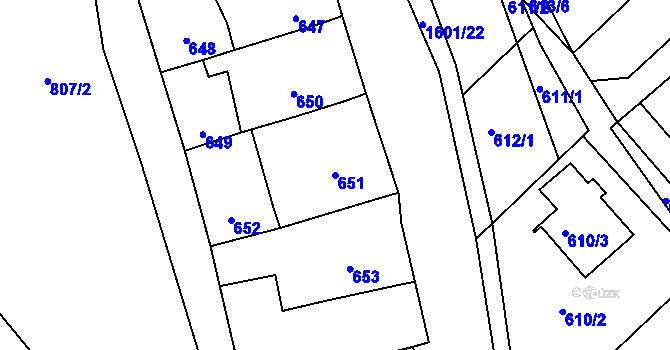Parcela st. 651 v KÚ Omice, Katastrální mapa