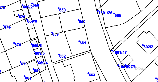 Parcela st. 661 v KÚ Omice, Katastrální mapa