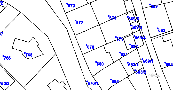 Parcela st. 678 v KÚ Omice, Katastrální mapa