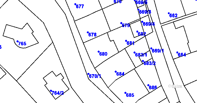 Parcela st. 680 v KÚ Omice, Katastrální mapa