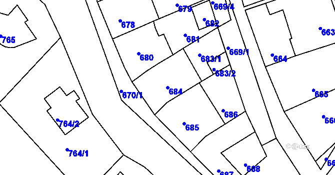 Parcela st. 684 v KÚ Omice, Katastrální mapa