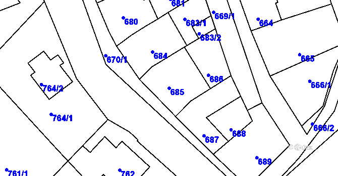 Parcela st. 685 v KÚ Omice, Katastrální mapa