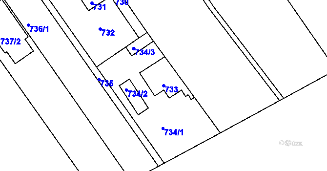 Parcela st. 733 v KÚ Omice, Katastrální mapa