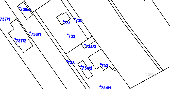 Parcela st. 734/3 v KÚ Omice, Katastrální mapa
