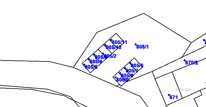 Parcela st. 805/2 v KÚ Omice, Katastrální mapa