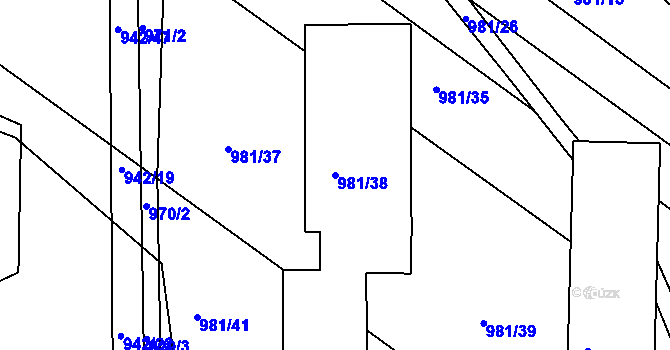 Parcela st. 981/38 v KÚ Omice, Katastrální mapa