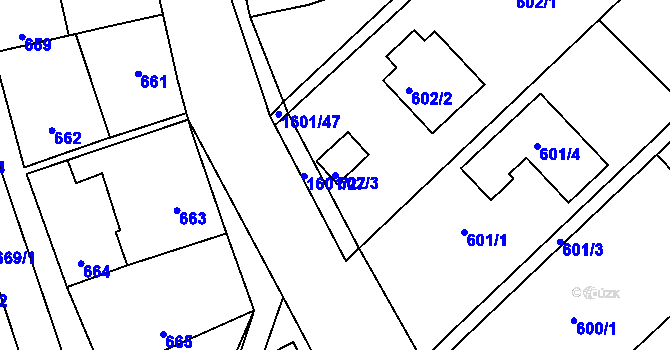 Parcela st. 602/3 v KÚ Omice, Katastrální mapa