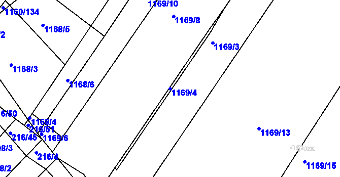 Parcela st. 1169/4 v KÚ Omice, Katastrální mapa