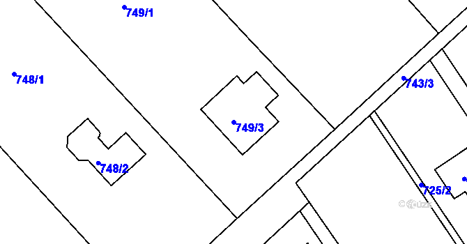 Parcela st. 749/3 v KÚ Omice, Katastrální mapa