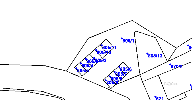 Parcela st. 805/10 v KÚ Omice, Katastrální mapa