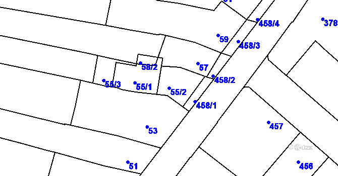 Parcela st. 55/2 v KÚ Omice, Katastrální mapa