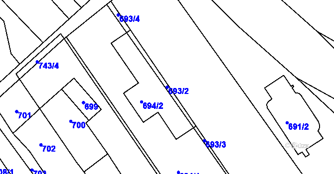 Parcela st. 693/2 v KÚ Omice, Katastrální mapa