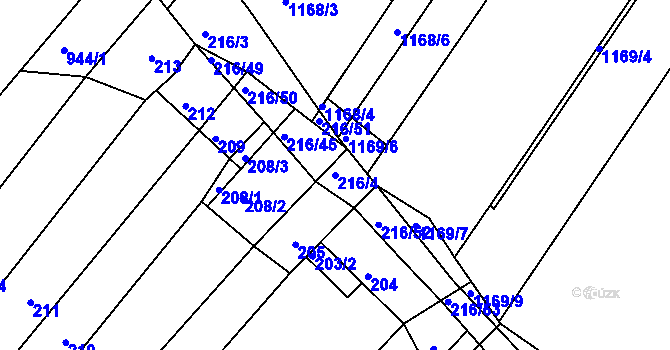Parcela st. 216/4 v KÚ Omice, Katastrální mapa
