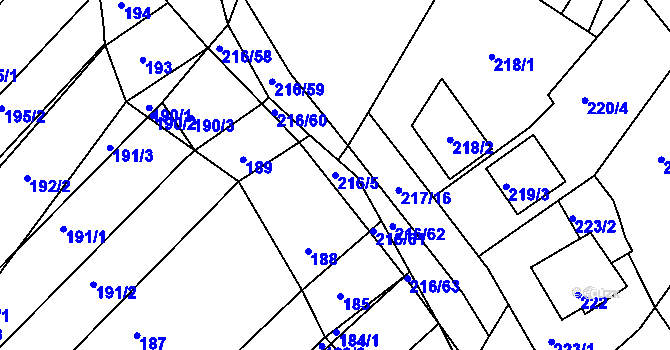 Parcela st. 216/5 v KÚ Omice, Katastrální mapa