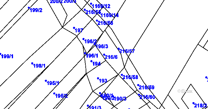 Parcela st. 216/6 v KÚ Omice, Katastrální mapa