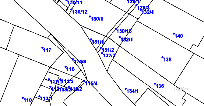 Parcela st. 132/3 v KÚ Omice, Katastrální mapa
