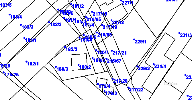 Parcela st. 180/7 v KÚ Omice, Katastrální mapa