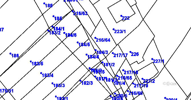 Parcela st. 184/3 v KÚ Omice, Katastrální mapa