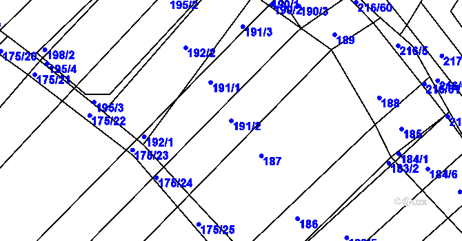 Parcela st. 191/2 v KÚ Omice, Katastrální mapa