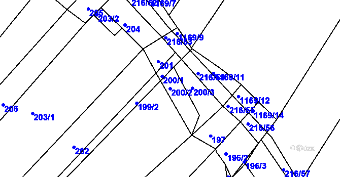 Parcela st. 200/2 v KÚ Omice, Katastrální mapa