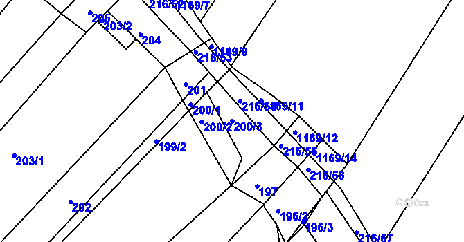 Parcela st. 200/3 v KÚ Omice, Katastrální mapa