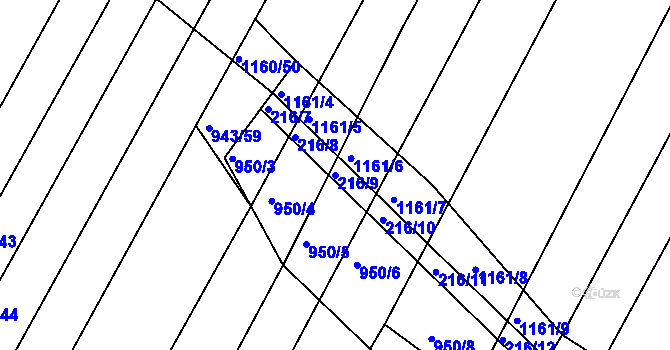 Parcela st. 216/9 v KÚ Omice, Katastrální mapa