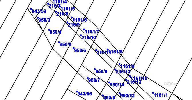 Parcela st. 216/11 v KÚ Omice, Katastrální mapa