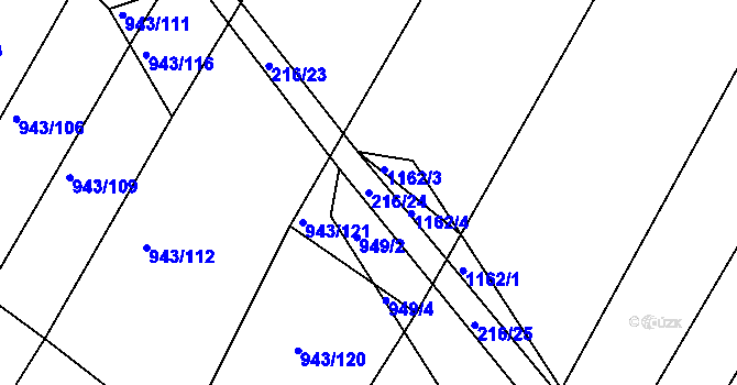 Parcela st. 216/24 v KÚ Omice, Katastrální mapa