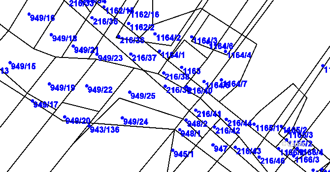 Parcela st. 216/39 v KÚ Omice, Katastrální mapa